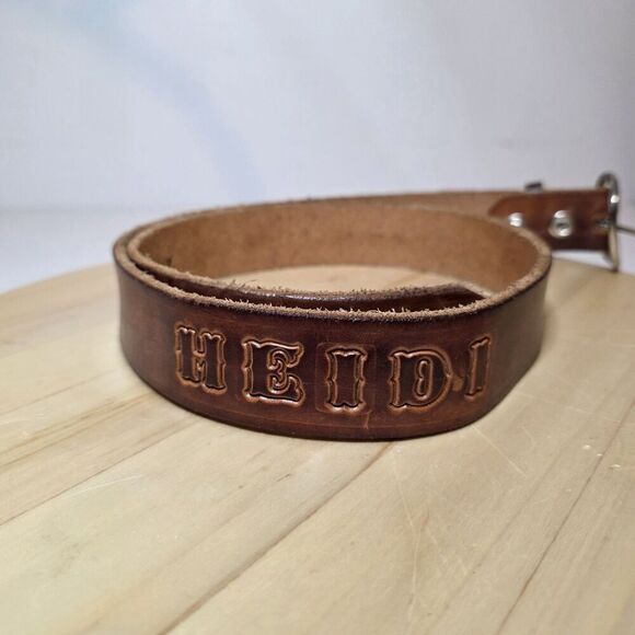 Western Cowgirl Brown Leather Belt Custom Tooled "COUNTRY GIRL HEIDI" Size 38 - Picture 3 of 10